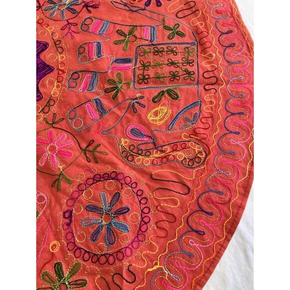 Wall Hanging table topper cotton Elephant embroidery Mirrors 35” Round Boho - Picture 13 of 16